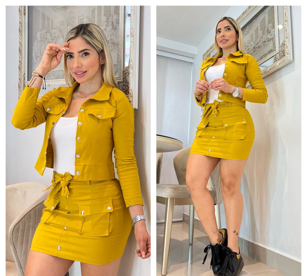 Conjunto 3 piezas blazer y falda 2096