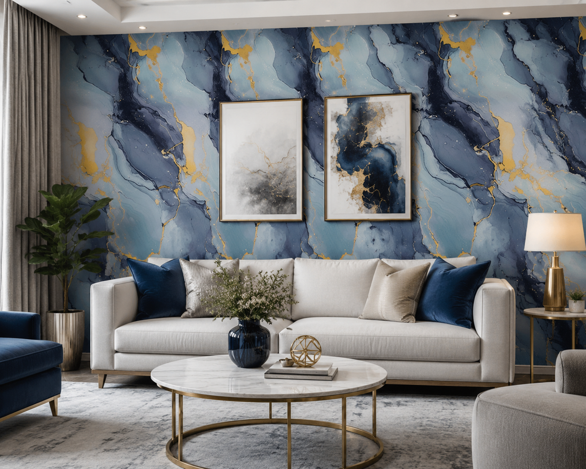 Papel adhesivo brillante azul con dorado 18662