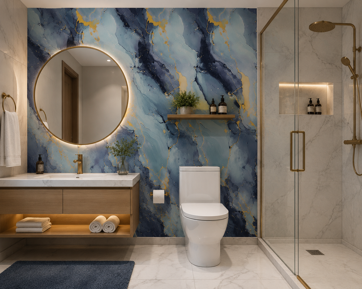 Papel adhesivo brillante azul con dorado 18662