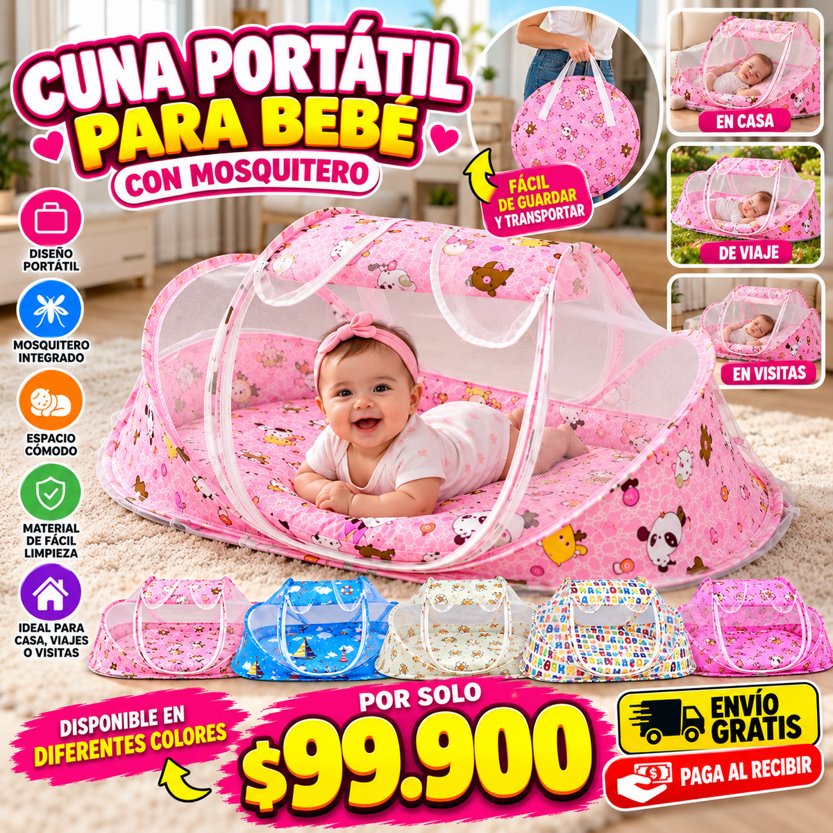 Cuna Portátil para Bebé con Mosquitero
