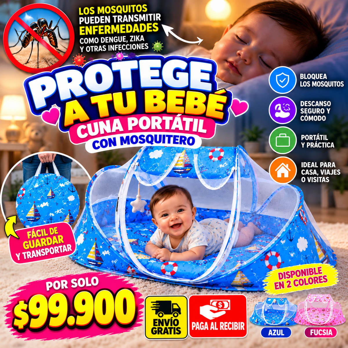 Cuna Portátil para Bebé con Mosquitero