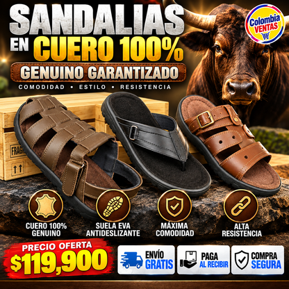 SANDALIAS EN CUERO PARA HOMBRE