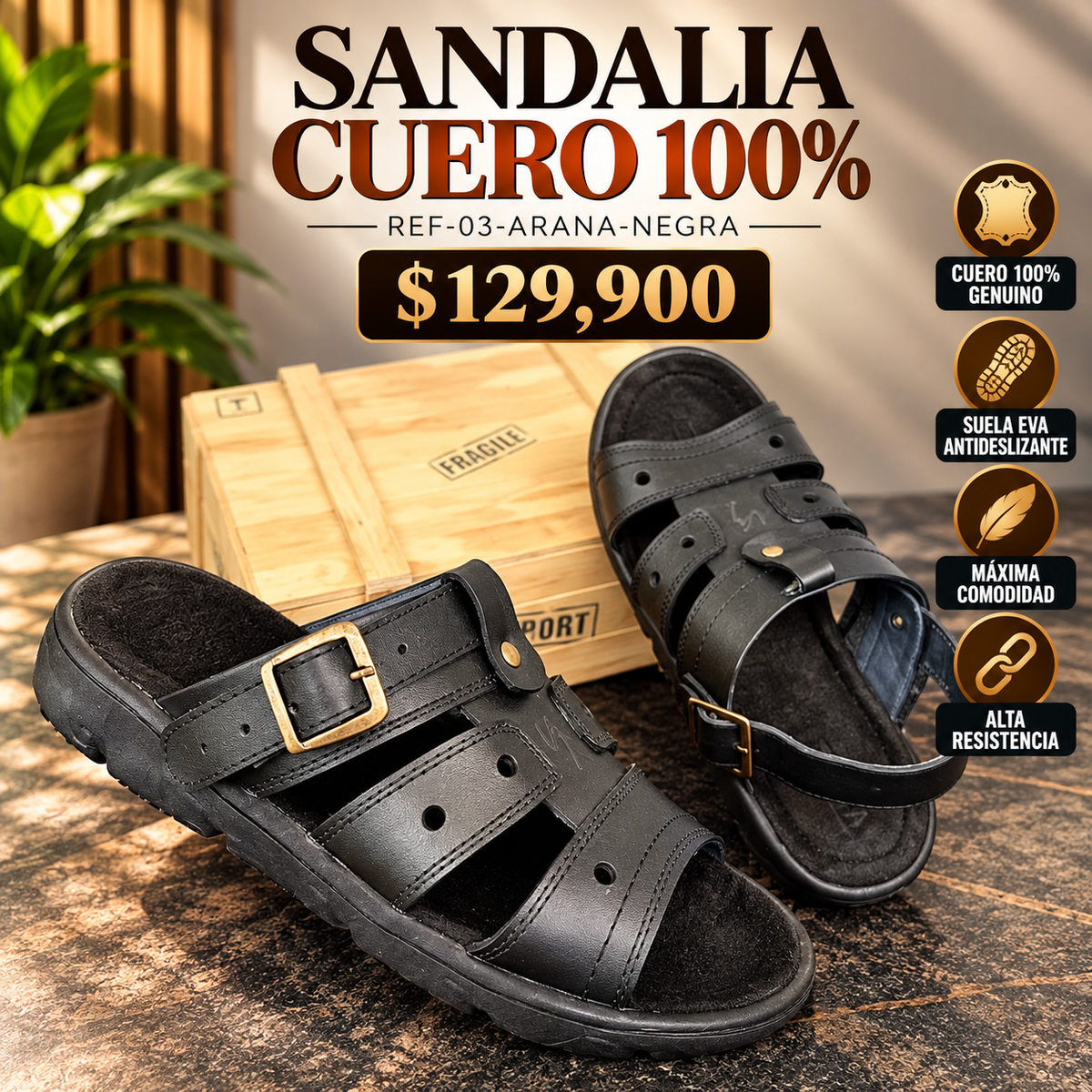 SANDALIAS EN CUERO PARA HOMBRE